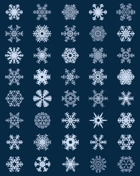 Set Diferentes Copos Nieve Blancos Sobre Fondo Azul — Vector de stock