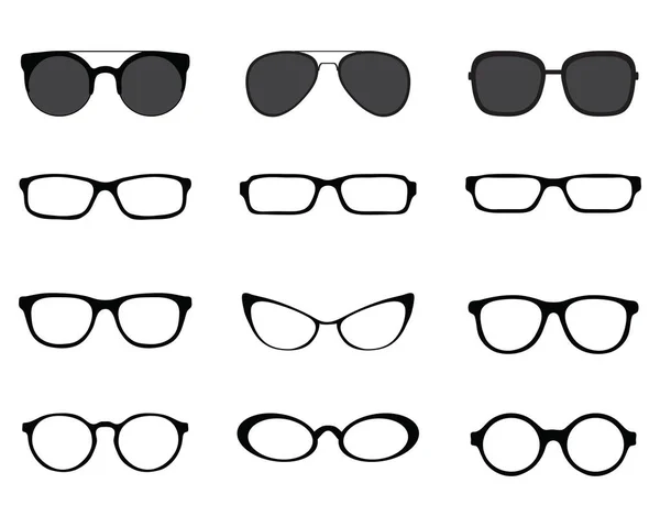 Zwarte Silhouetten Van Verschillende Brillen Een Witte Achtergrond — Stockvector