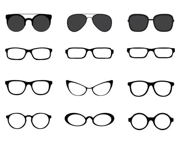 Silhouettes Noires Différentes Lunettes Sur Fond Blanc — Image vectorielle