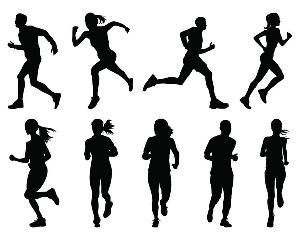 Silhouettes Noires Courir Sur Fond Blanc — Image vectorielle