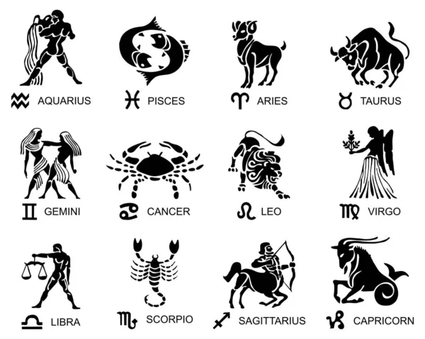 Black Silhouette Zodiac Signs White Background — Stock Vector