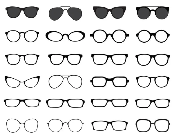 Silhouettes Noires Différentes Lunettes Sur Fond Blanc — Image vectorielle