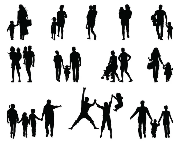 家庭在白色背景上行走的剪影 — 图库矢量图片