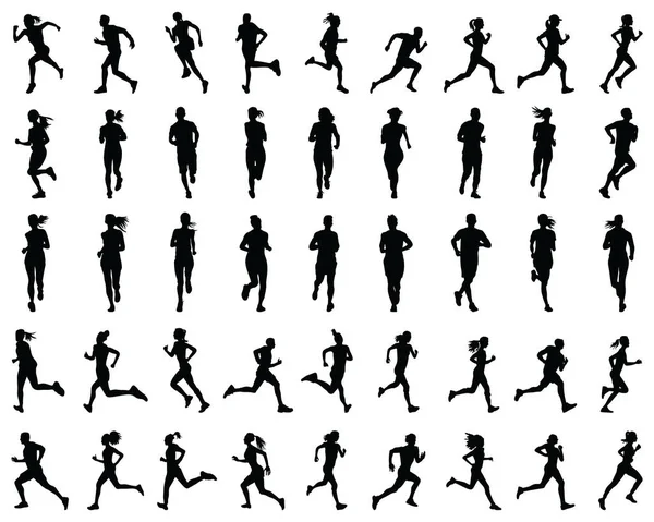 Black Silhouettes Runners White Background — Stock Vector