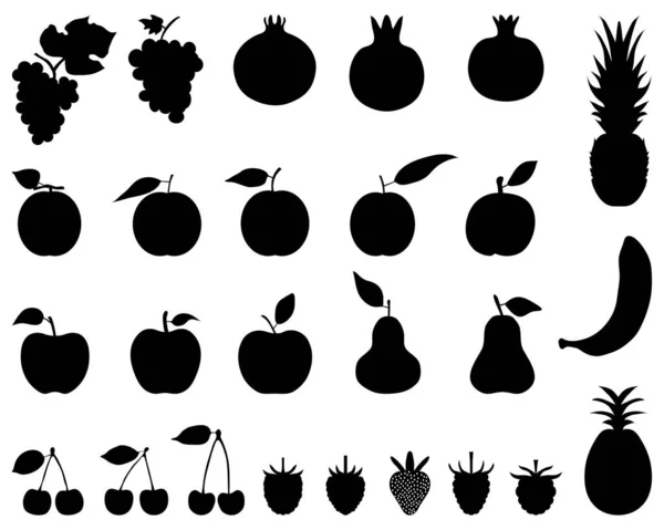 Zwarte Silhouetten Van Fruit Een Witte Achtergrond Icoon Set Voor Vectorbeelden