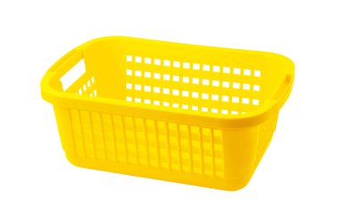 Beyaz arka plan üzerinde izole sarı plastik sepet