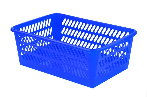 Panier Plastique Bleu Isolé Sur Fond Blanc — Photo