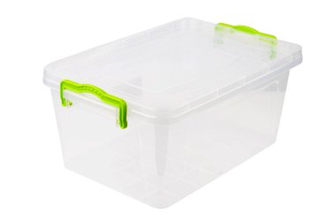 Yiyecek için plastik kutu, beyaz arka planda izole edilmiş.