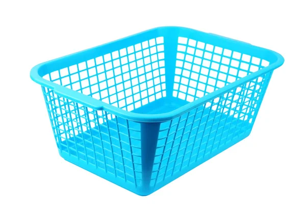 蓝色塑料篮子 白色背景隔离 — 图库照片