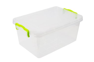 Yiyecek için plastik kutu, beyaz arka planda izole edilmiş.