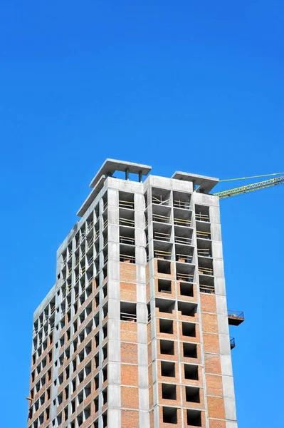 Kraanvogel Gebouw Aanbouw Tegen Blauwe Lucht — Stockfoto