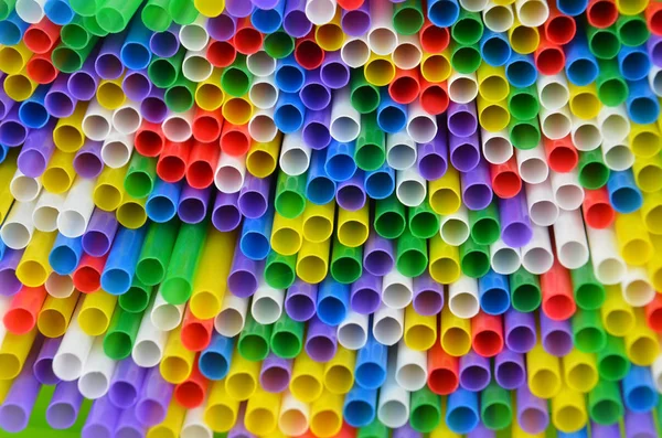 Plastica Colorata Cannucce Bere Vicino Come Sfondo — Foto Stock