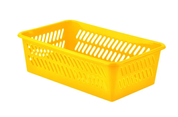 黄色塑料篮 在白色背景下隔离 — 图库照片
