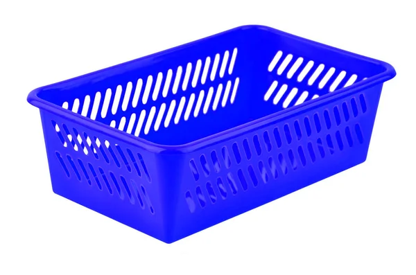 蓝色塑料篮子 白色背景隔离 — 图库照片