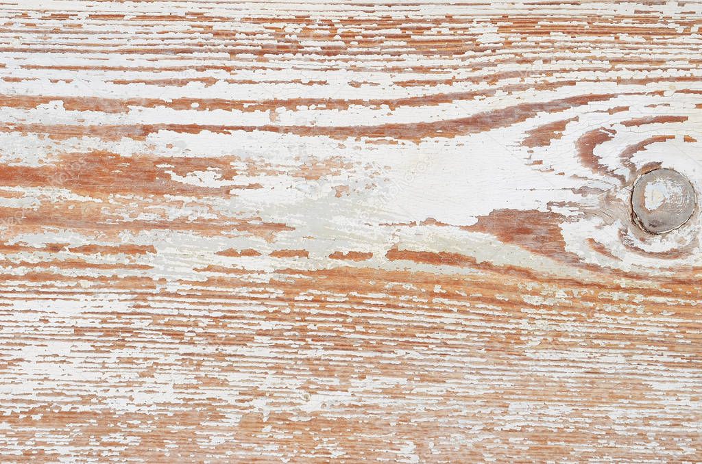 Vintage wooden background with white peeling paint