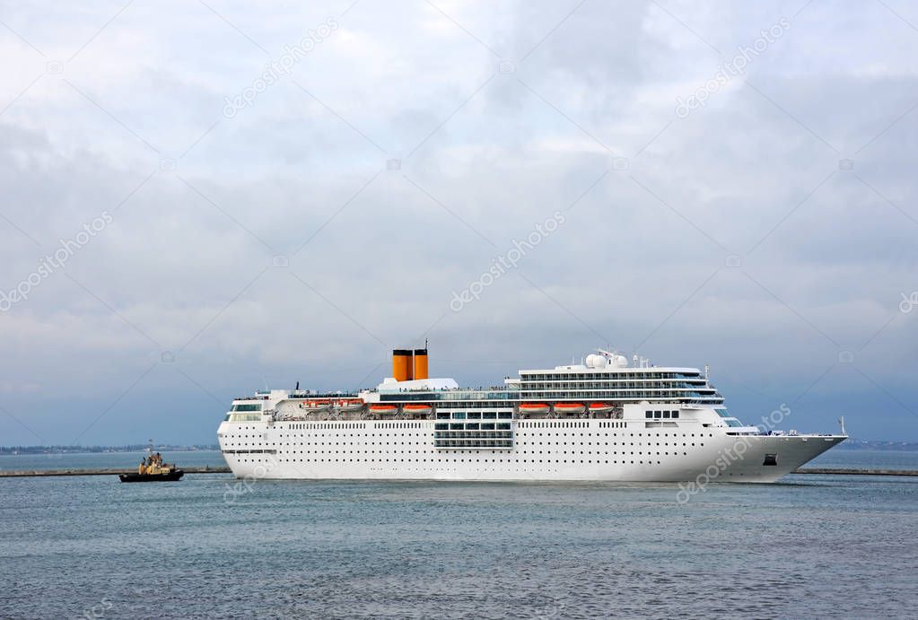 Cruise tourist ship mooring in port of Odessa, Ukraine