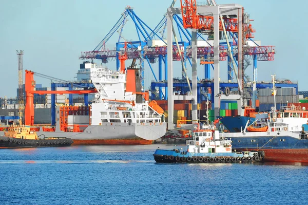 Sleepboot Bijstaan Bulk Vrachtschip Tot Haven Van Kade — Stockfoto