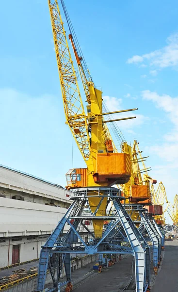 Port Cargo Crane Blue Sky Background Stock Photo