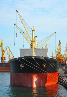 Toplu kargo gemisi liman vinç köprü altında