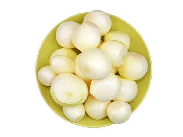 Peeled Fresh White Onion Plate Isolated — Stock Photo, Image