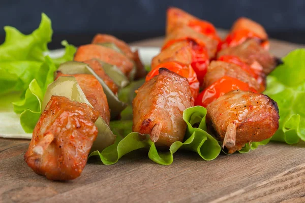 Schweinefleisch Spieß Mit Gemüse Grillen — Stockfoto