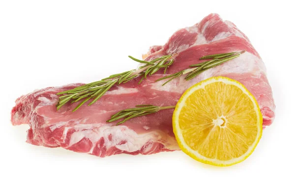 Raw Pork Ribs Rosemary Lemon White Background Isolate — Stock Photo, Image