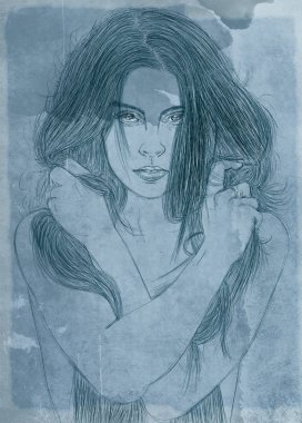 kalın saçlı kadın portresi kozmetik ve moda afiş için bu tasarlanmış 