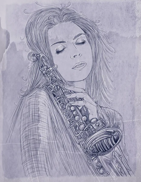 sax,portrait of woman with thick hair designed for cosmetics and fashion