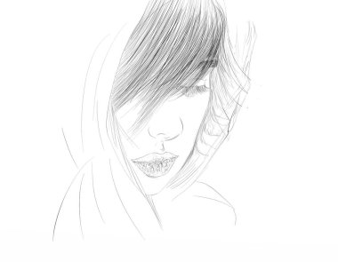 kalın saçlı kadın portresi kozmetik ve moda afiş için bu tasarlanmış 