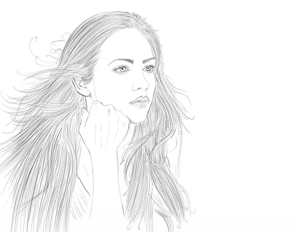portrait of woman with thick hair designed for cosmetics and fashion banner                This