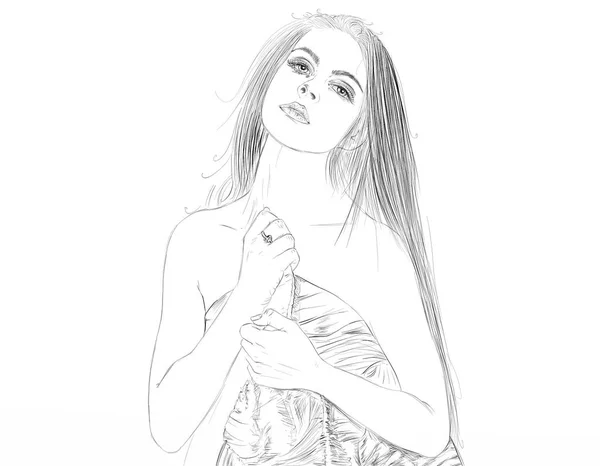 Retrato Mujer Con Cabello Grueso Diseñado Para Cosméticos Pancarta Moda —  Fotos de Stock