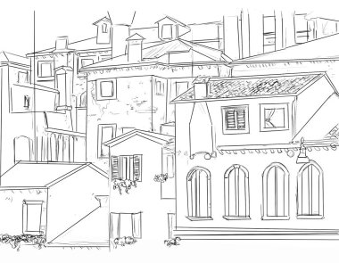 bir grup holiday hill sette evlerin sanatsal kartpostallar manzaralar