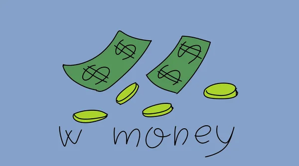 money in paper and in money colorful drawings in pop art style