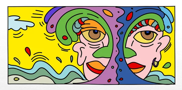 Pop Art Απεικονίσεις Τους Άνδρες Και Φουτουριστικό Landscapesfor Πανό Πρότυπα — Φωτογραφία Αρχείου