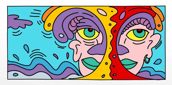 Illustrazioni Pop Art Con Uomini Paesaggi Futuristici Banner Modelli — Foto Stock