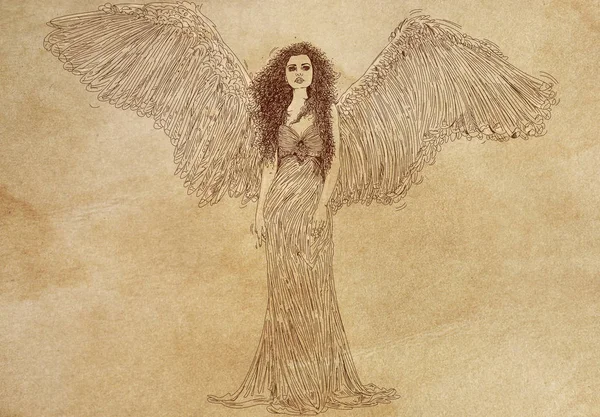 大きな翼を持つ天使女 — ストック写真