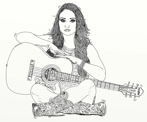 Kvinna Med Gitarr Sexig — Stockfoto