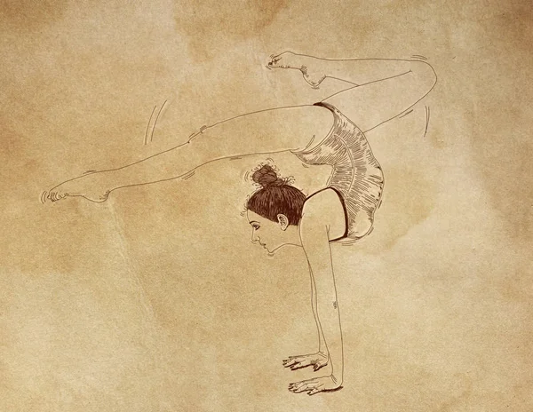 ハンド スタンド ポーズの手描きの体操選手 — ストック写真