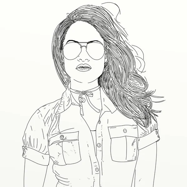 Retrato Arte Linha Mulher Ilustração Artística Por Linha Desenho Jovem — Fotografia de Stock