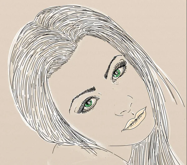 Line Art Portrait Woman Artistic Portrait Line Drawing Attractive Young — Stock Photo, Image