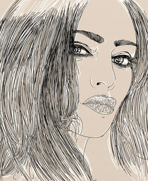 Line Art Portrait Woman Line Art Style Illustration Woman Big — Stock Photo, Image