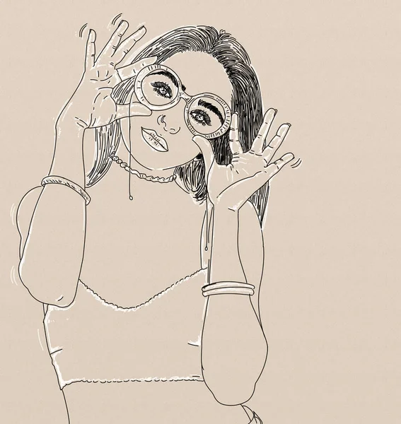 Retrato Artístico Mujer Ilustración Artística Por Dibujo Línea Mujer Joven — Foto de Stock
