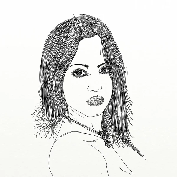 Line art portrait of woman,Artistic portrait by line drawing of an attractive young