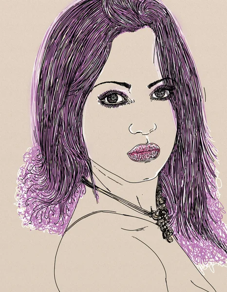 Line Art Portret Woman Artystyczny Portret Linii Rysunek Atrakcyjny Młody — Zdjęcie stockowe