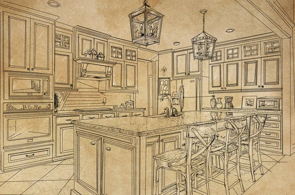 perspective of a vintage kitchen of interior furnished houses