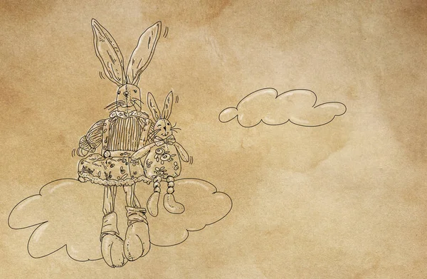 two rabbits made of a cloud sketch designs with animals