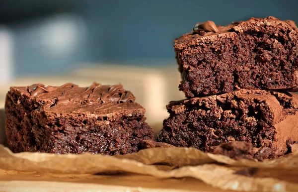 Nybakade Läckra Hemmagjord Fudge Brownies Närbild — Stockfoto