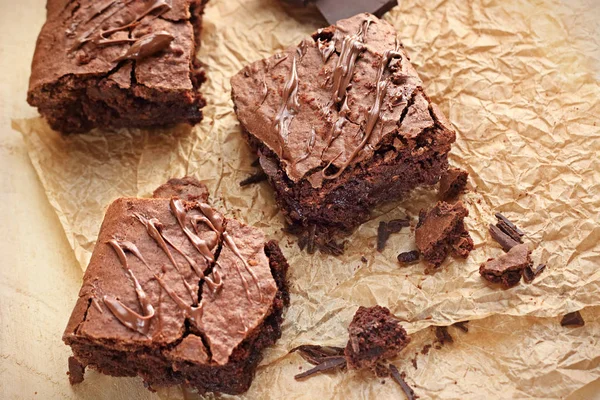 Primer Plano Brownies Caramelo Caseros Cortados Trozos Cuadrados Vista Superior —  Fotos de Stock