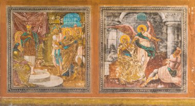 Cheia, Romanya - 15 Ağustos 2018: eski yaşlı fresk Cheia, Prahova, Romanya Cheia manastırda bir Kapat