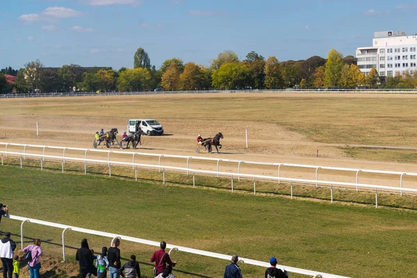 Ploieşti, Romanya - 07 Ekim 2018: Ploieşti Hipodrom Prahova, Romanya yapılmış bir paça at yarışı seyreden